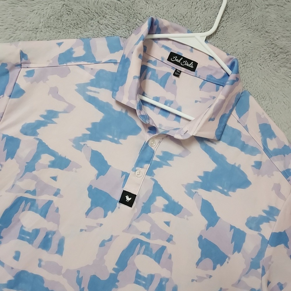 Bad Birdie Polo Shirt Mens 2XL Golf Performance Jersey Abstract Pattern Purple